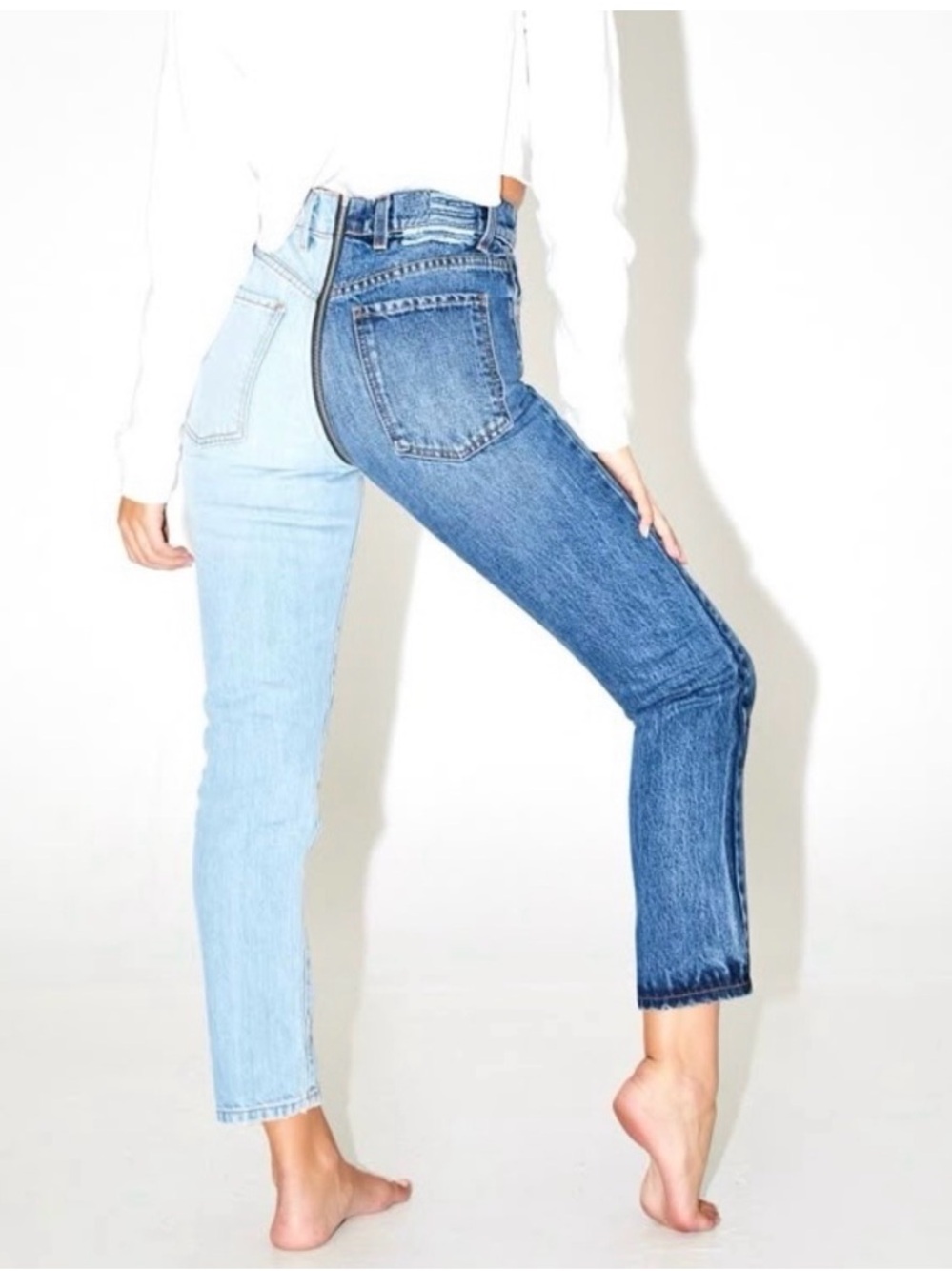REVICE Two-Tone Light & Dark Blue High-Rise Jeans